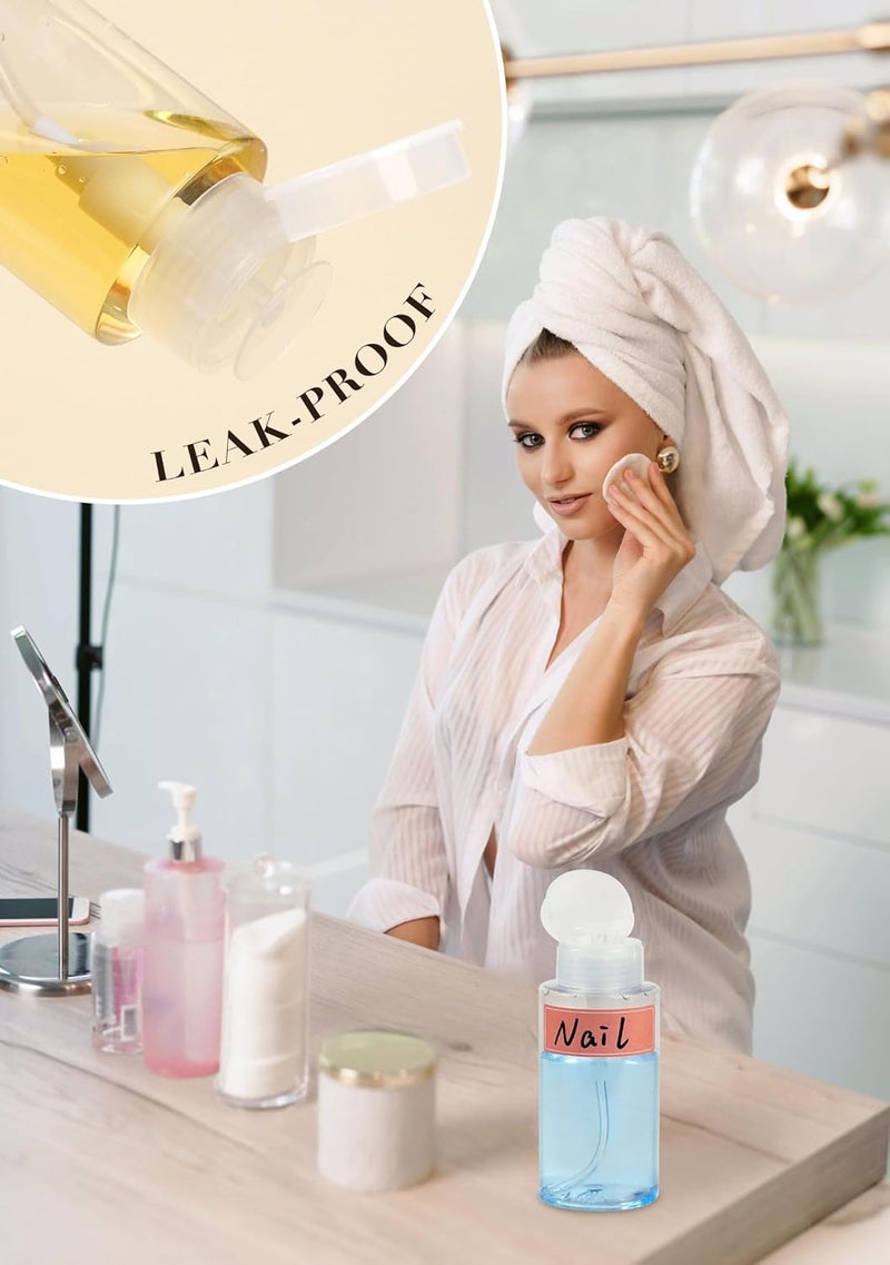 Eomhept 3 Pack Push Down Pump Dispenser, Empty Pump Bottle Dispenser with DlY Lables for Nail Polish, Makeup Remover, Alcohol, Facial Toner 5.1oz/150ML - Image 3